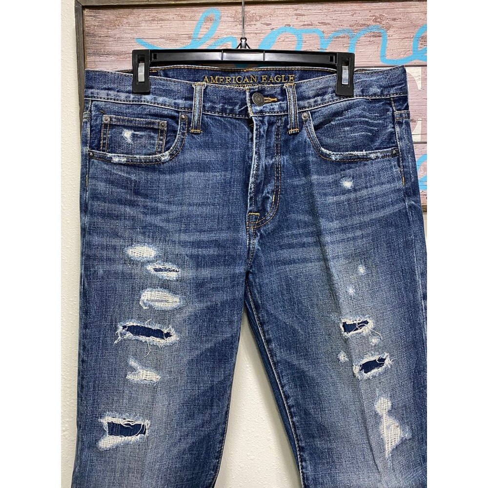 American Eagle Outfitters Men’s Original Straight Jeans 32x32 Distressed Blue - Picture 3 of 15